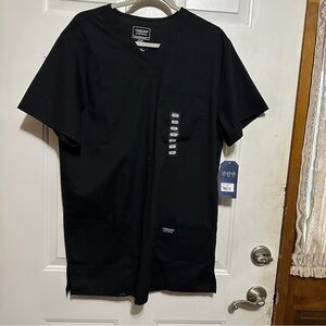 Professionals by Cherokee Workwear Men's V-Neck Utility Scrub Top Black Med Tall